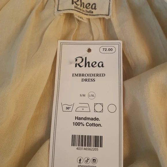 Rhea Handmade Cotton Silk Floral Embroidered White Festival Boho Midi Dress  XL - Picture 11 of 13
